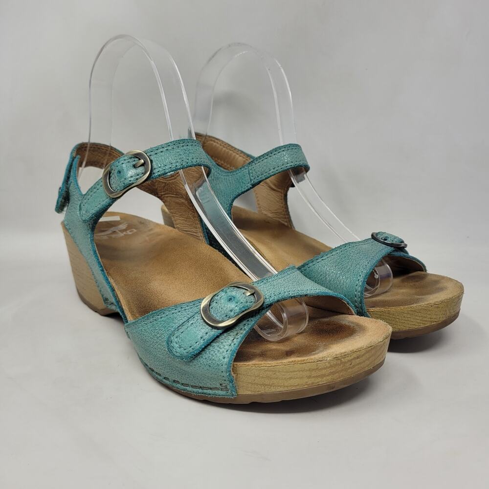 Dansko Sandals EU37 US7 Tricia Lagoon Milled Burnished Green Comfort Cushioned